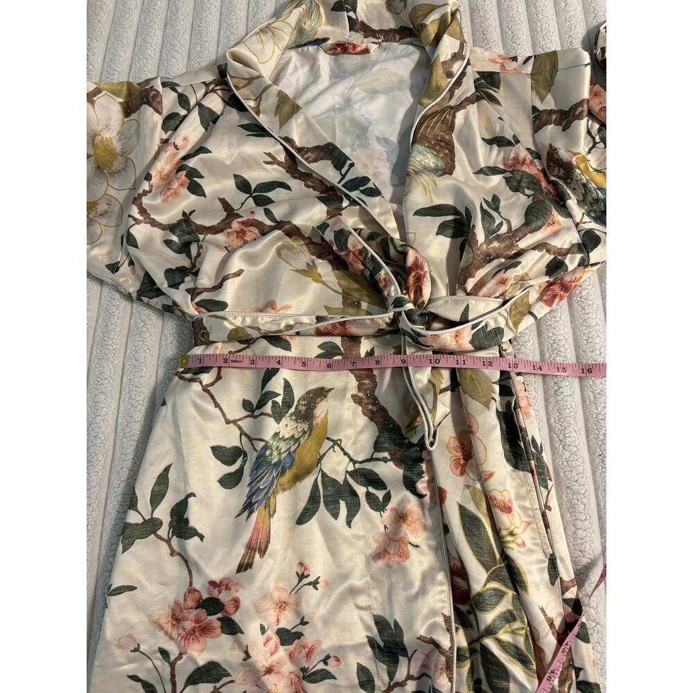 Pottery Barn Nola Silky Piped Robe Womens medium muted floral birds bridal gift - Picture 10 of 13